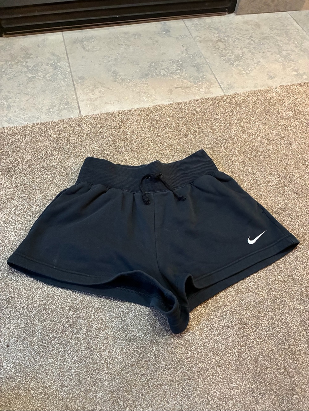 Nike Women's Black Athletic Shorts with White Swoosh